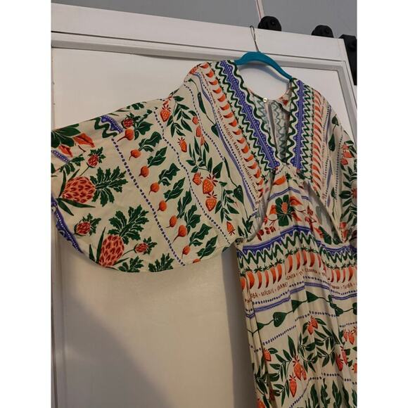 Farm Rio Anthropologie Tropical Print Kaftan Maxi Cutout Dress Sz S N - Picture 3 of 10